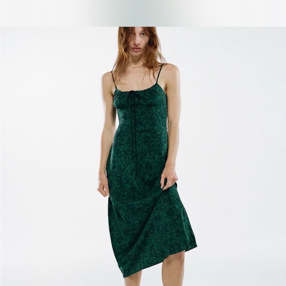 Green floral midi dress